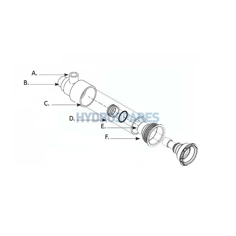 Gunite Power Storm - Jet Assembly Straight (CLICK IN)  1.5" Spg Water x 1" Spg Air  (Threaded Ring & Niche & pipe)