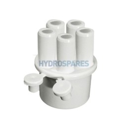 Manifold End Cap - 1.0" - 5 Barb (With Plugs) 3/8" Smo Barb - Spigot