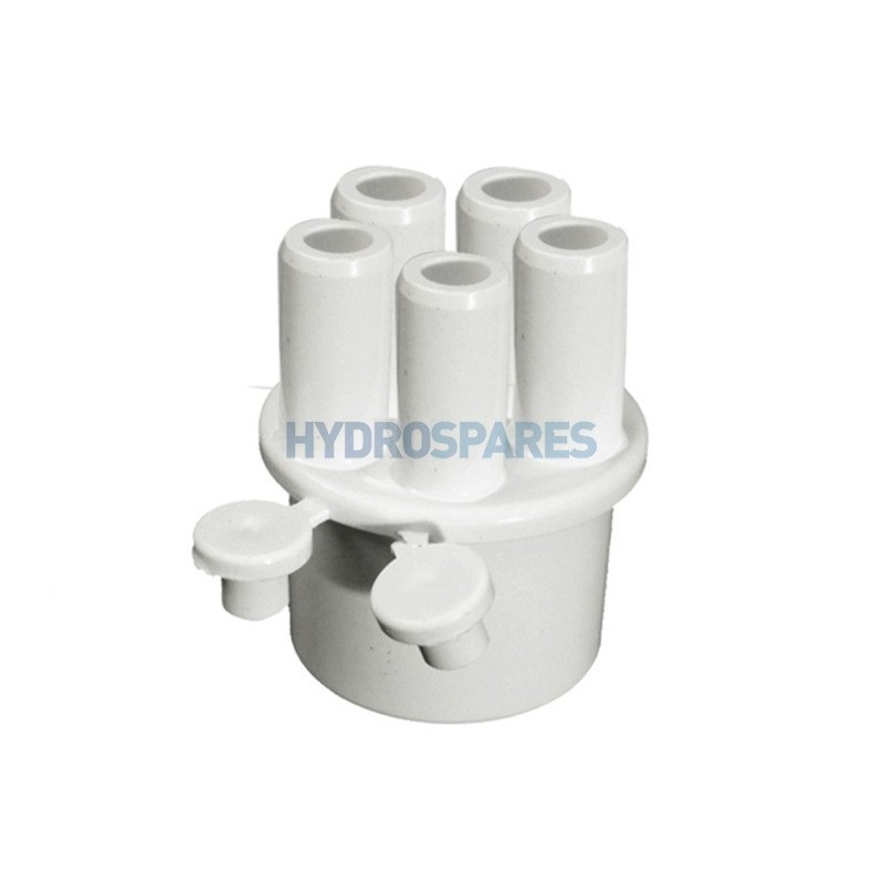 Manifold End Cap - 1.0" - 5 Barb (With Plugs) 3/8" Smo Barb - Spigot