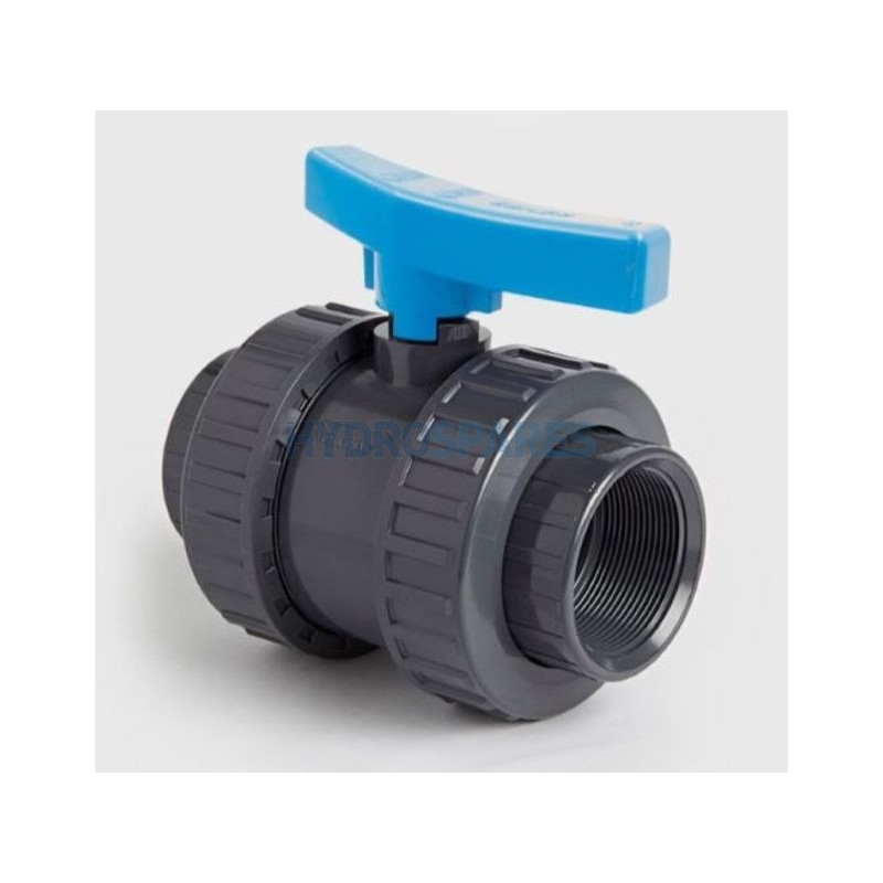 Ball Valve (IMP) Double Union - 2.0" Threaded Soc x Soc - Threaded Grey PVC